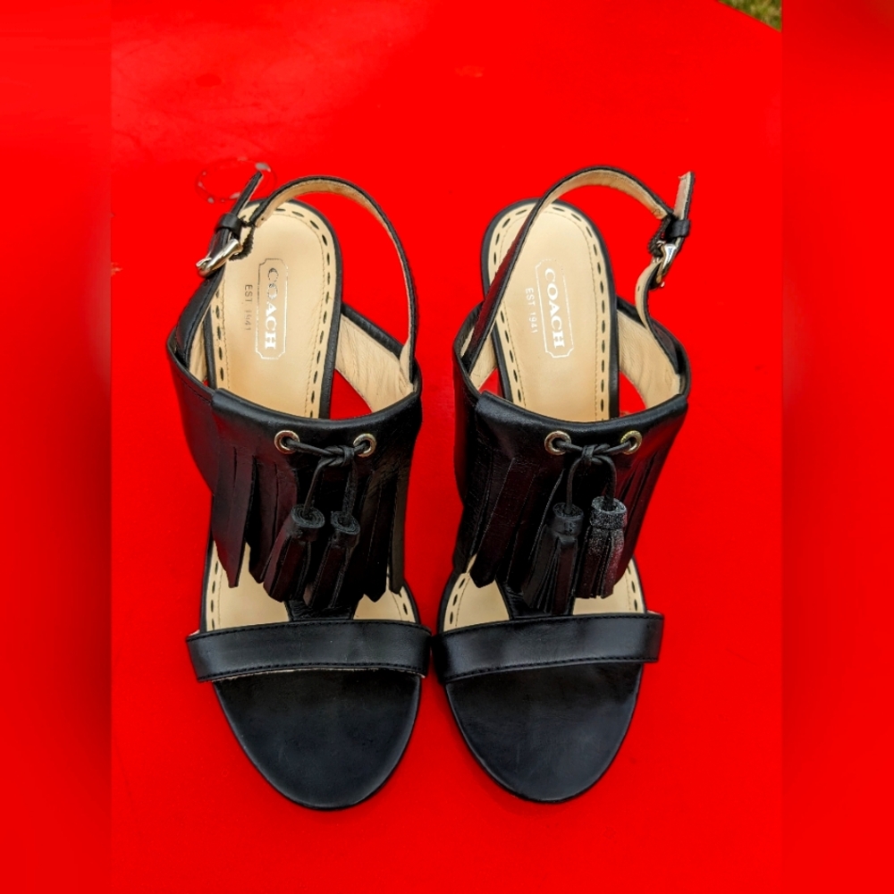 Coach black leather heels size 7.5. EUC